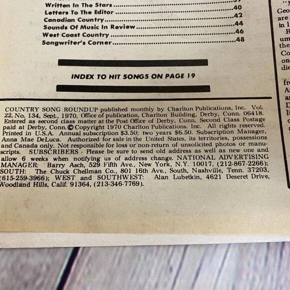 Vintage Country Song Round Up Magazine Sept. 1970 - Tom T. Hall Nat Stuckey - Picture 5 of 10